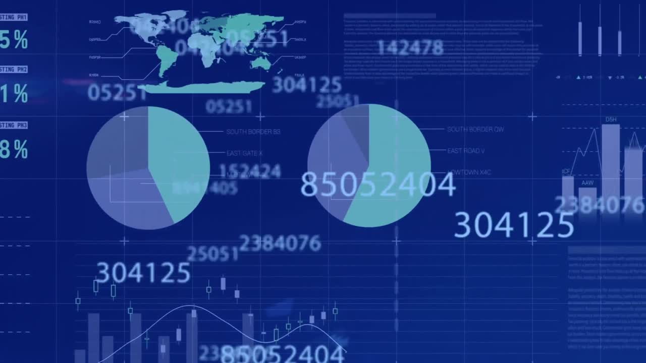 animación del procesamiento de datos financieros sobre un fondo azul