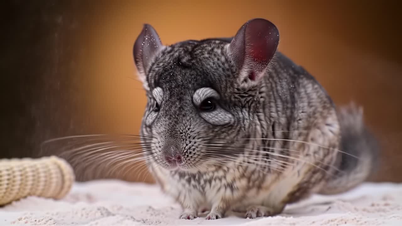 An Up-Close Look at a Charming Chinchilla: Captivating Details of Its Soft Fur, Whiskers, and Unique Features in a Cozy Environment