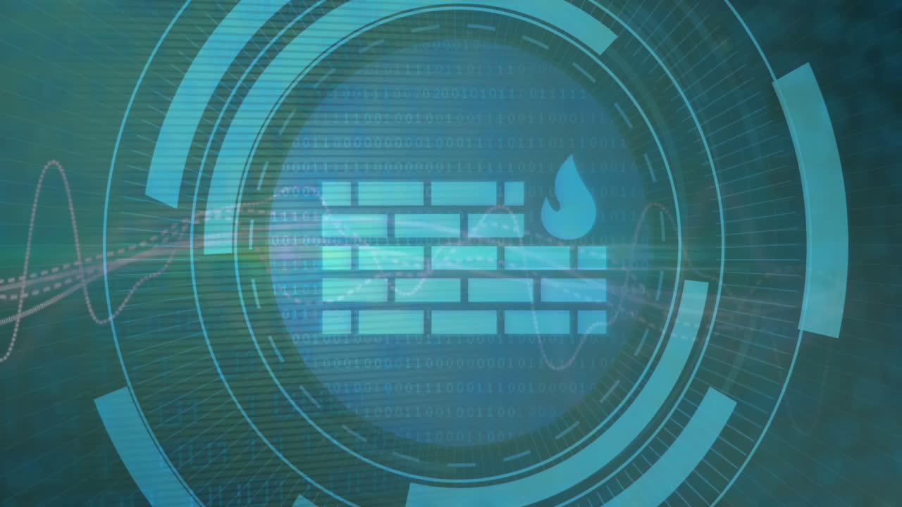 방화벽과 함께 범위에 걸쳐 디지털 데이터 처리의 애니메이션