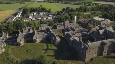 Aerial-view-of-Sunnyside-abandoned-hospital,-Montrose,-Angus,-Scotland