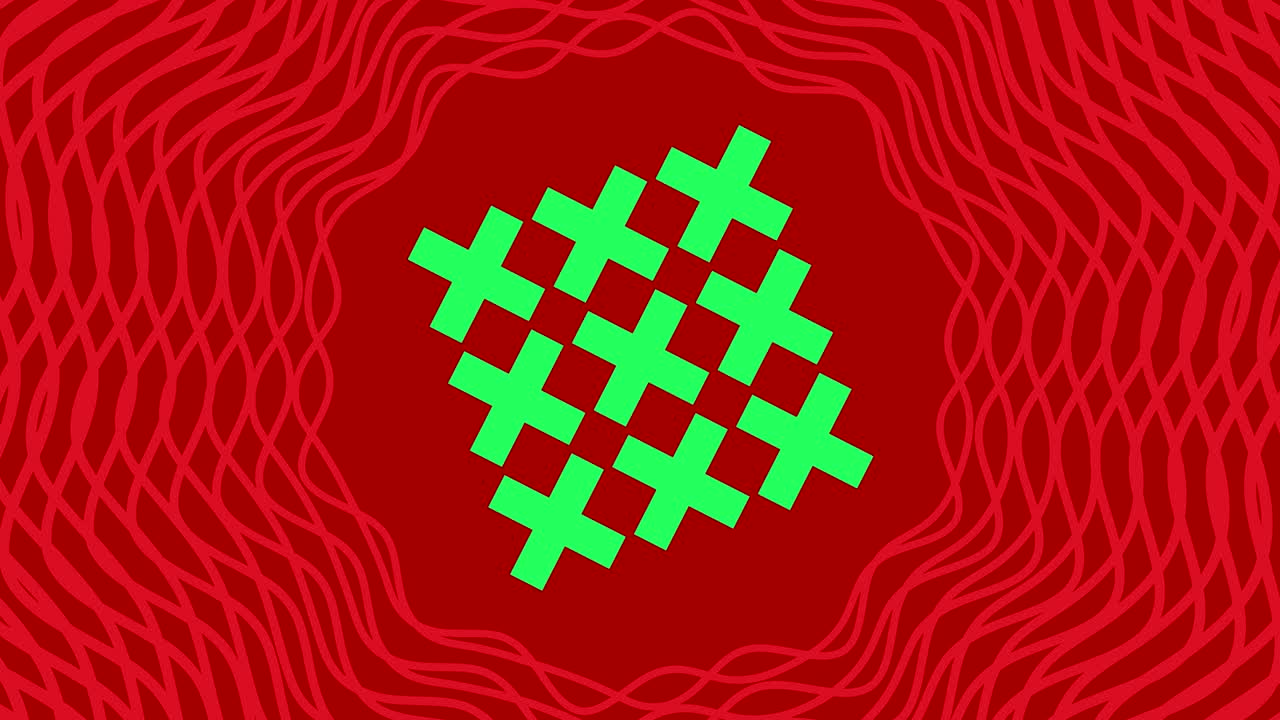 중앙에서 회전하는 그래픽 객체, 그래픽 프레임 내에서 크기를 증가시키고 감소시키며, 배경이 빠르게 색을 바꾸면서 사이키델릭 효과를 만들어 16: 9 비디오 형식