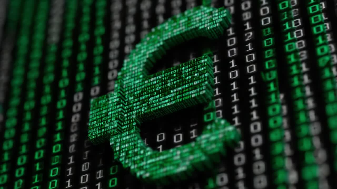 A Modern Take on Currency Representation: Digitized Euro Symbol Rendered in Green Binary Code Over a Dark Background, Symbolizing Finance and Technology in the Digital Age
