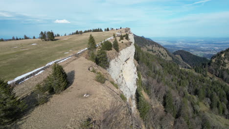 aerial of rock cliff edge, wandfluh solothurn, switzerland