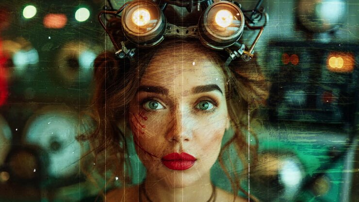 technology female with Vr headset in made with AI