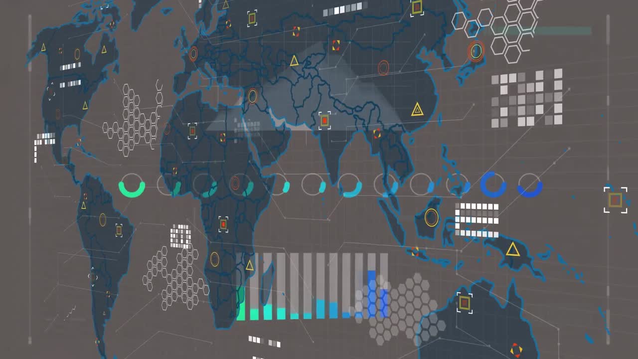 Animation of financial data processing over world map
