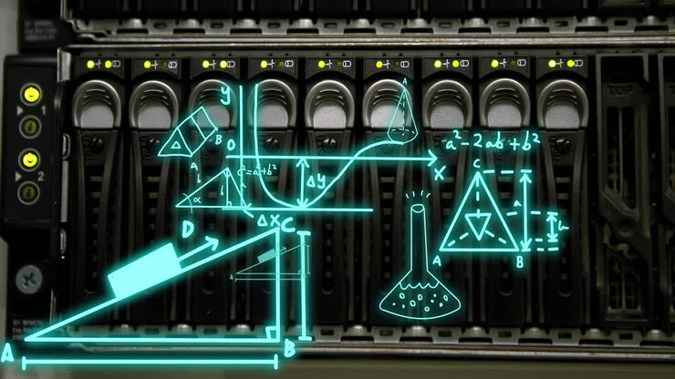 Animation of mathematical equations over server room
