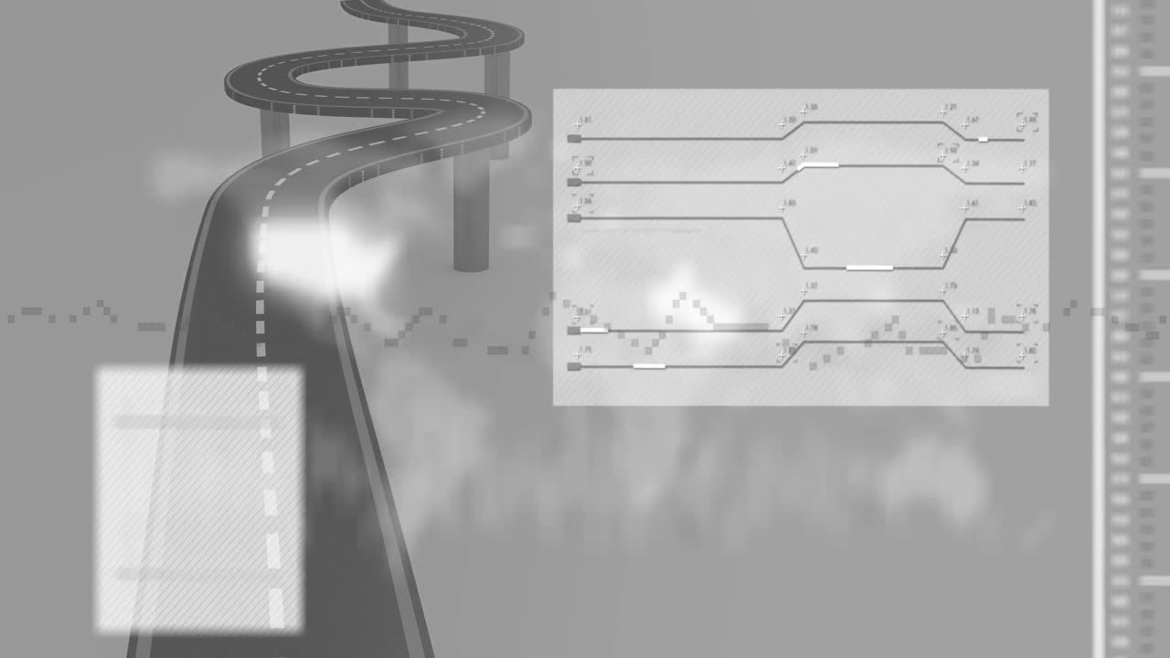 그래프의 애니메이션, 회색 배경의 도로 위의 세계 지도