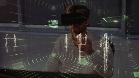 Man with virtual reality headset with data