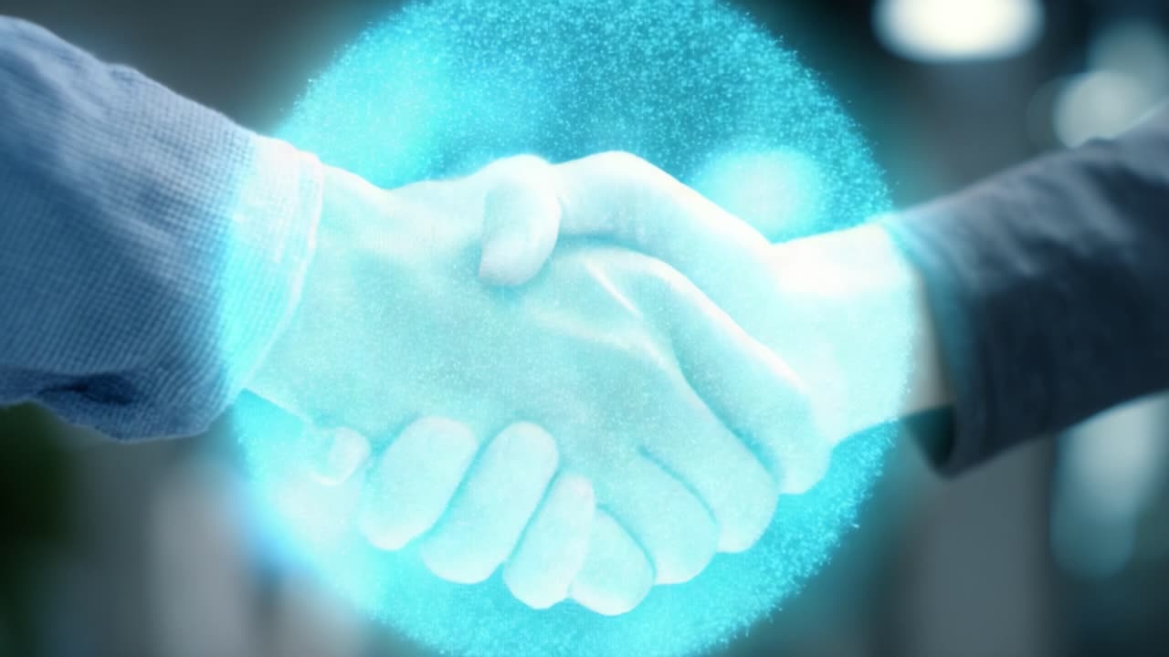 A Powerful Moment: Two Hands Shake in Unity and Agreement, Symbolizing Partnership, Collaboration, and Mutual Understanding in a Professional Environment