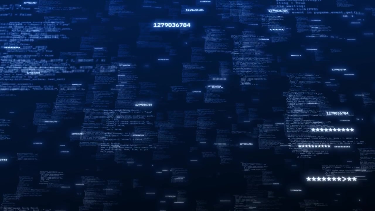 Digital programming map screen visual with blurred code fragments bright numeric labels and dark
