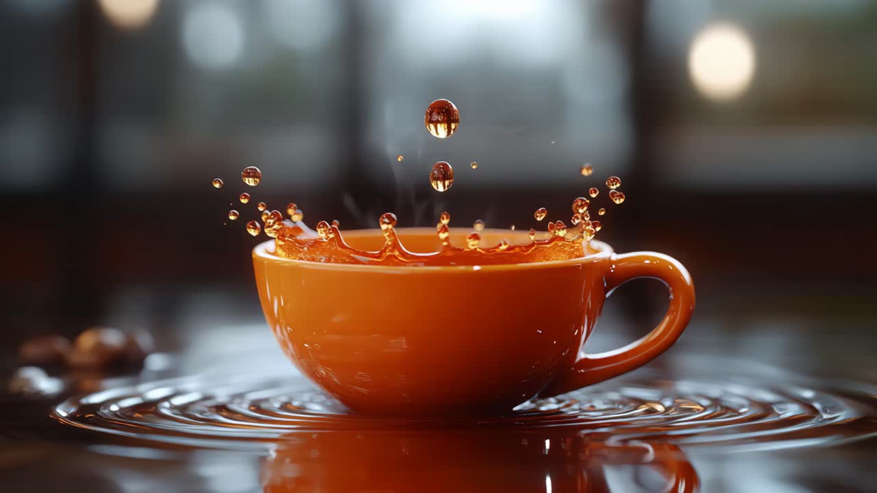 Coffee Splash into Orange Cup