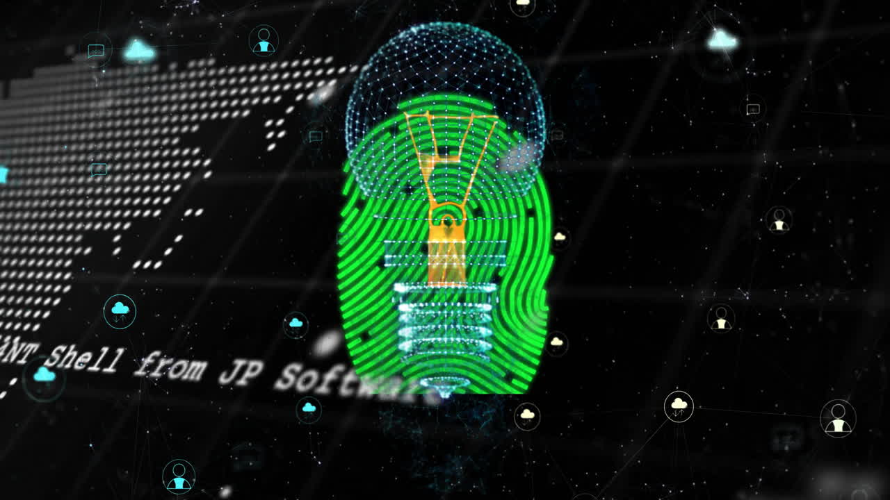 animación de bombillas digitales e iconos de medios sobre el mapa del mundo y procesamiento de datos