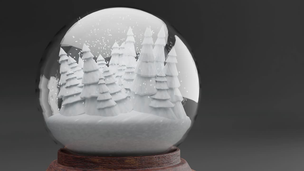 검은 배경에 있는 스노우 글로브 안의 마법에 걸린 겨울 숲