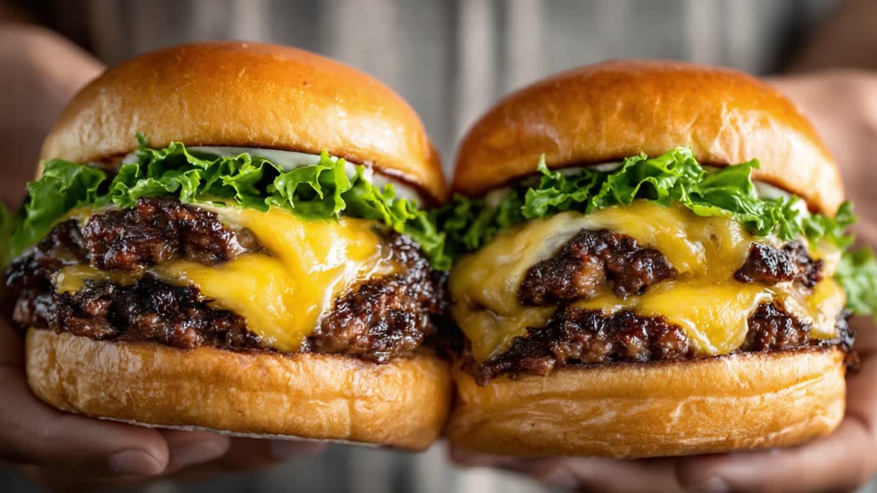 Deliciously Juicy Cheeseburgers: A Glimpse of Perfectly Grilled Patties With Melted Cheese and Fresh Vegetables, Ideal for Any Burger Lover's Craving