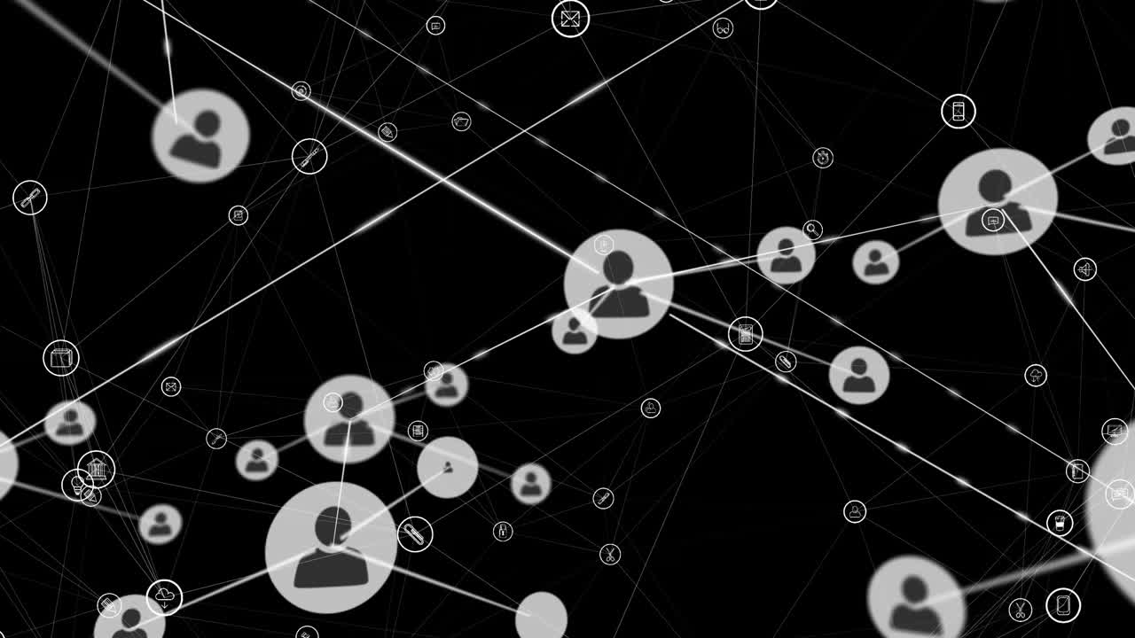 Animation of network of connections on black background