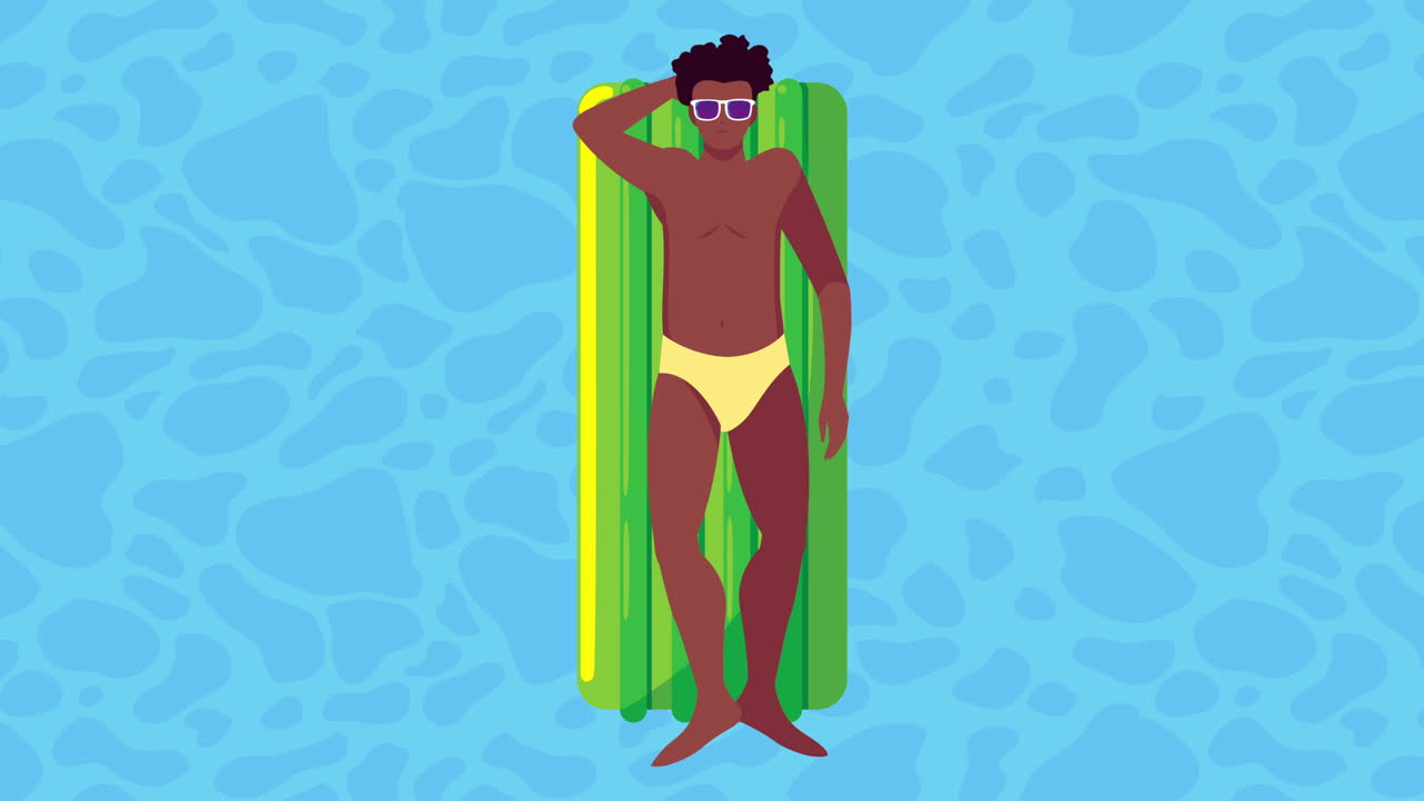 afro young man tanning in green pad character