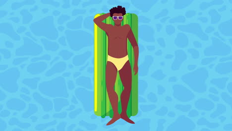joven afro que se broncea en el personaje de la almohadilla verde