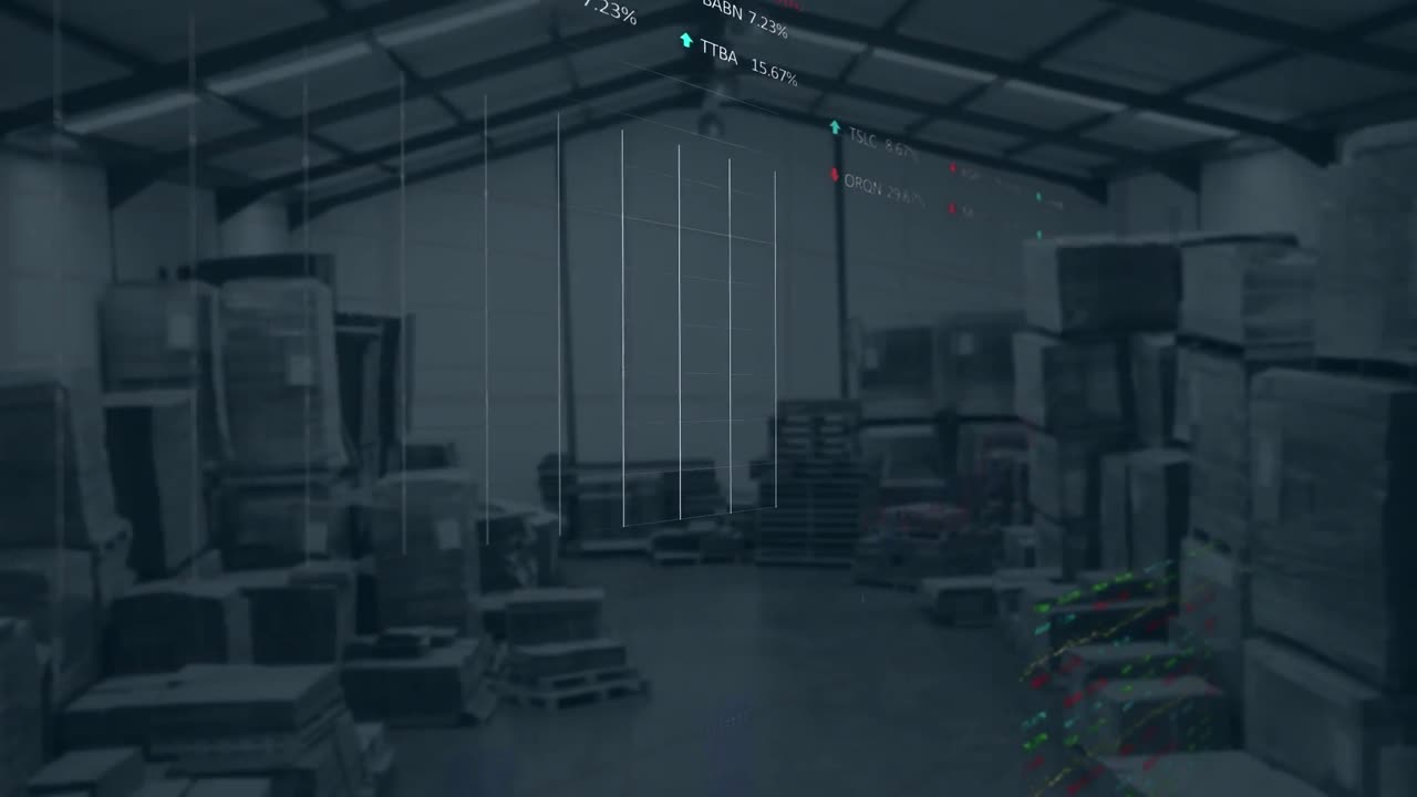 анимация обработки данных со статистикой над складом