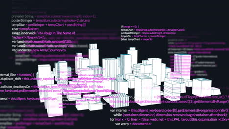 animation of data processing and city on black background