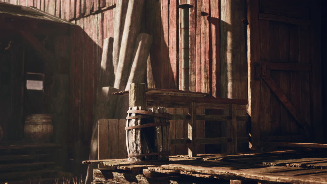 나무 통으로 된 시골의 오래된 창고