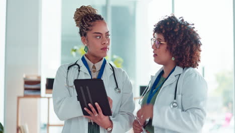 teamwork, women and doctors with tablet