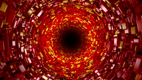 Moving through an abstract tunnel made from red boxes, looping animation