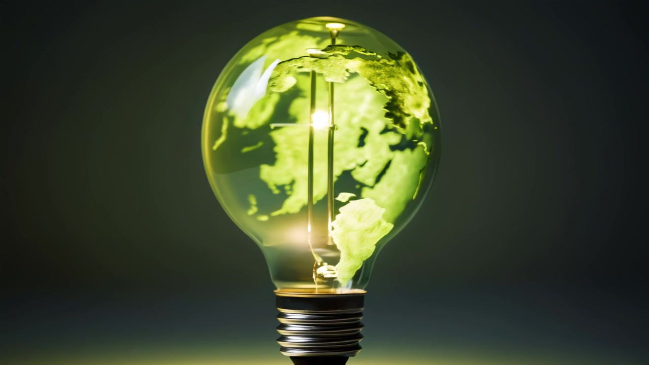 Mappamondo verde luminoso all'interno di una lampadina