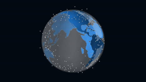 animación de puntos sobre el icono del globo giratorio contra un fondo negro