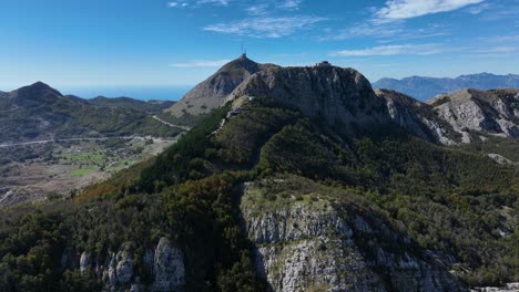lovcen mountain national park with mausoleum of njegos on jezerski vrh, drone shot