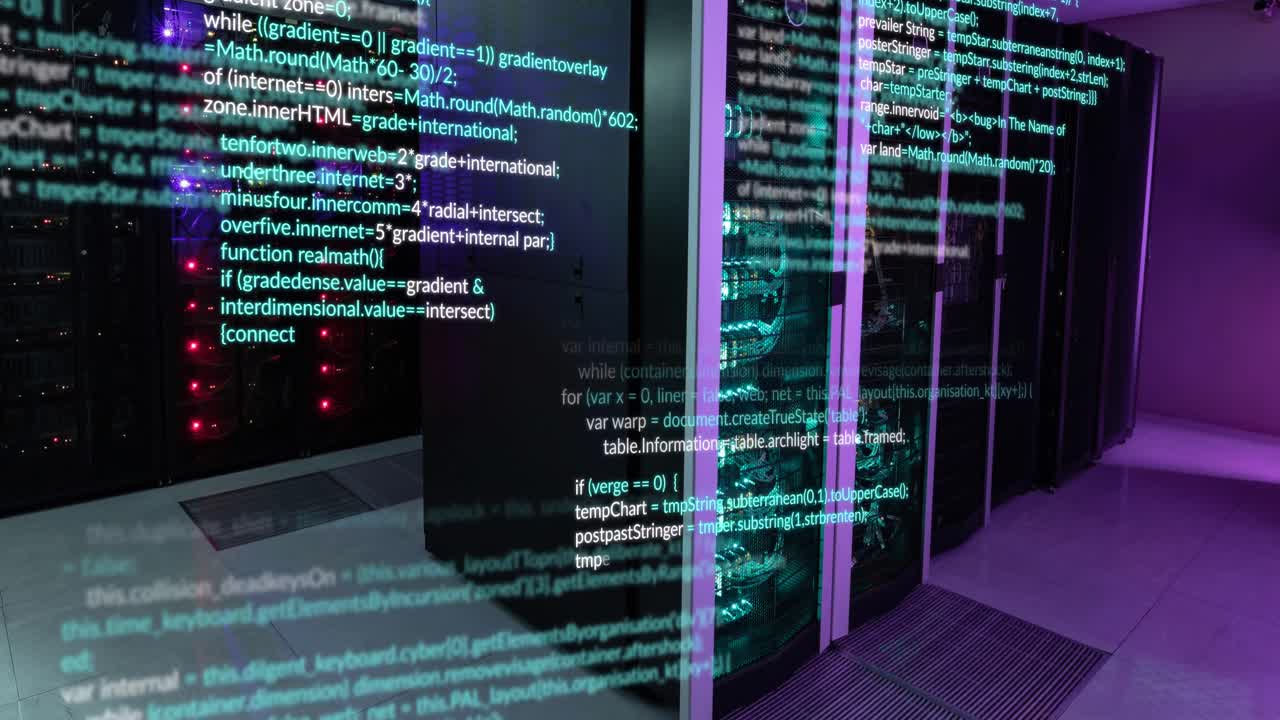 animação do processamento de dados sobre a sala do servidor