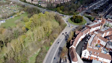 aerial view of rheims way in canterbury with cars and a roundabout