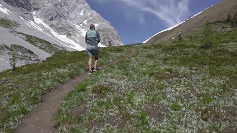 excursionista ascendiendo sendero montaña cielo inclinación, montañas rocosas kananaskis alberta canadá