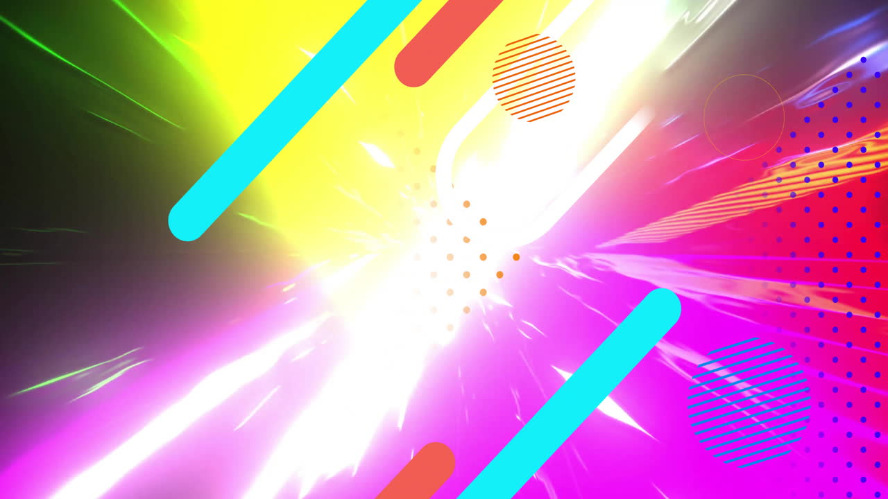 Colorful shapes and lines animating over bright abstract background