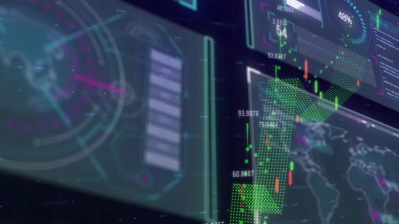 Animation of data processing on black background