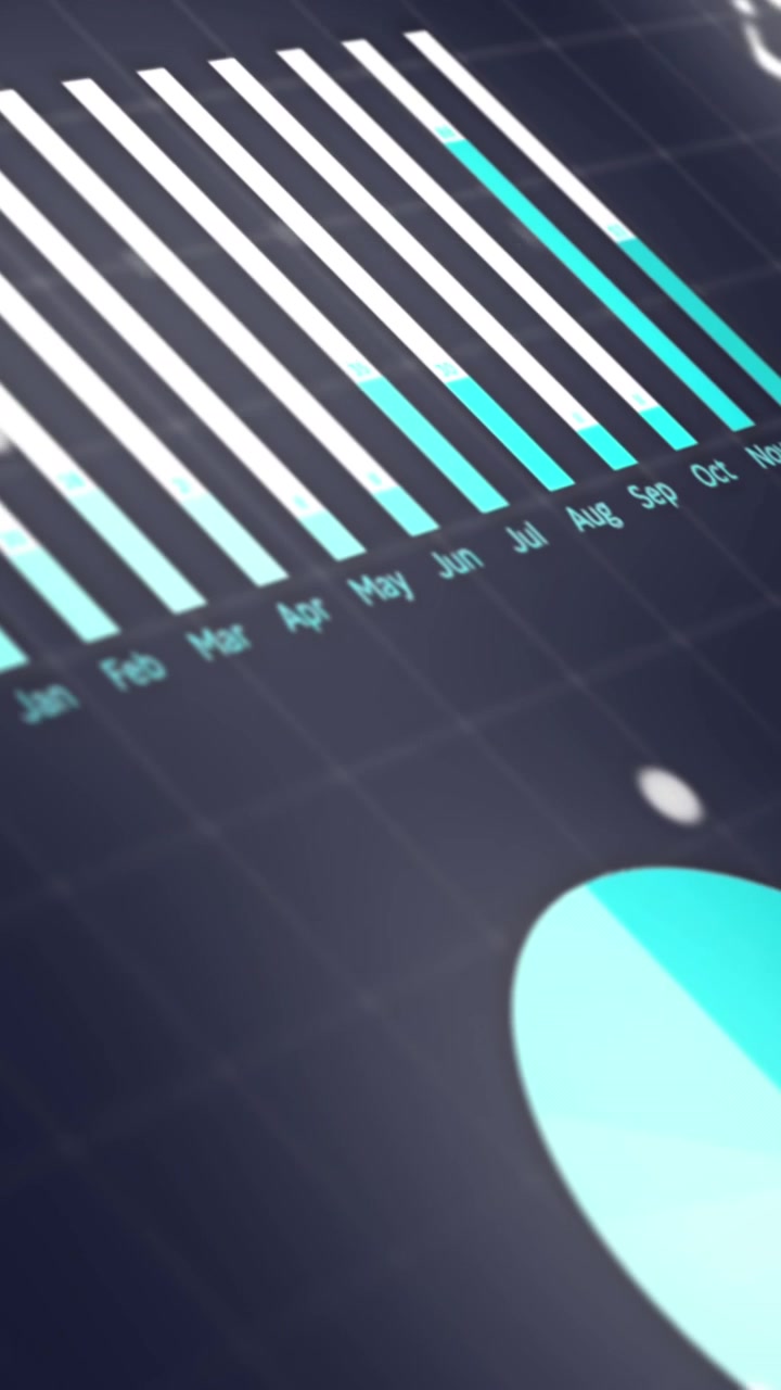 Animazione di un'interfaccia con elaborazione di dati statistici su sfondo grigio.