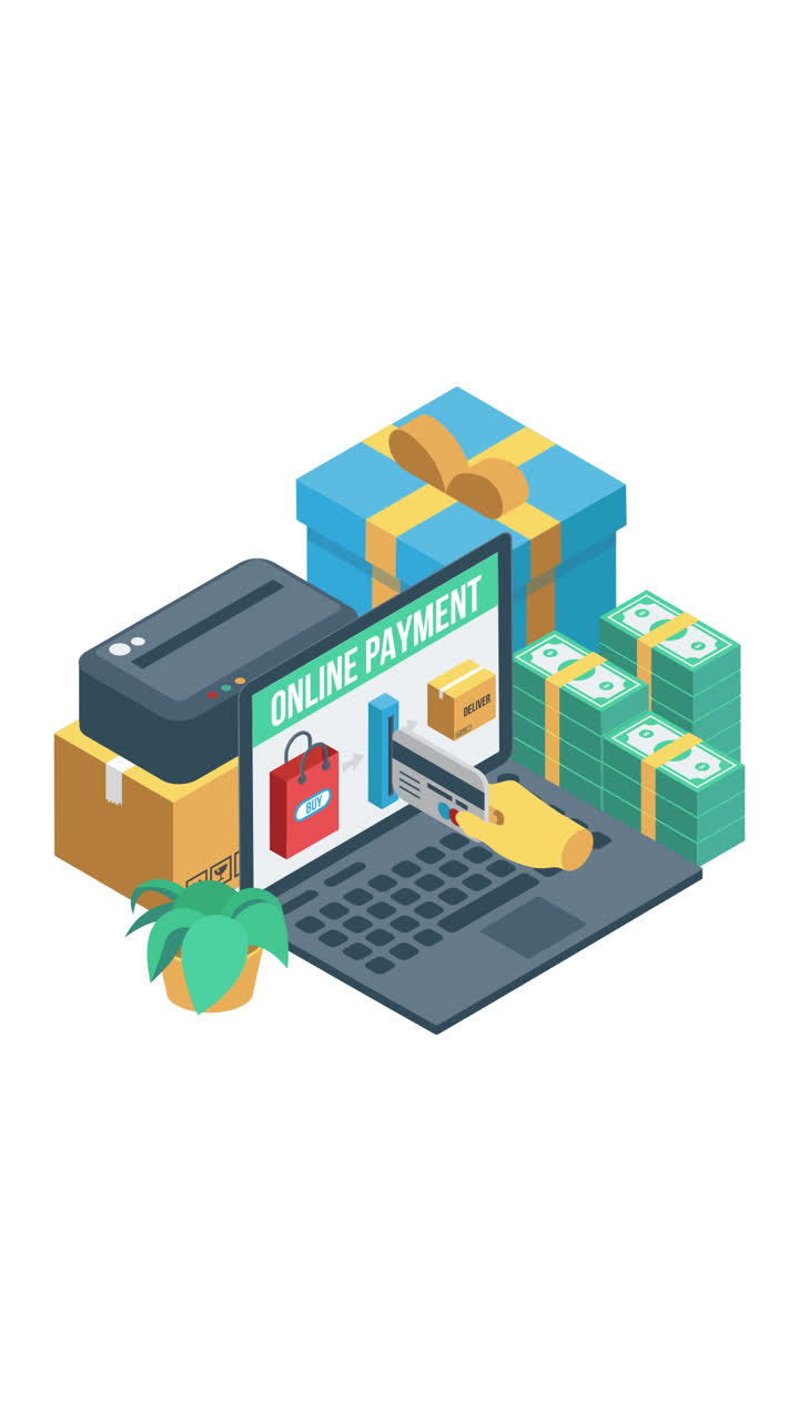 Motion Graphic of Isometric elements about e-payment