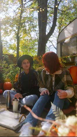 two friends enjoying an autumn afternoon outdoors