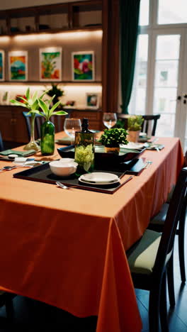 elegant dining table setting and decorated interior