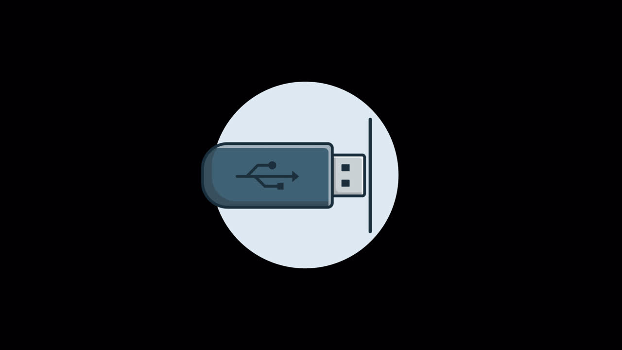 Animerad illustration av USB-minne som sätts in och tas bort