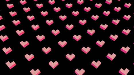 animation of rows of pink shapes moving on black background