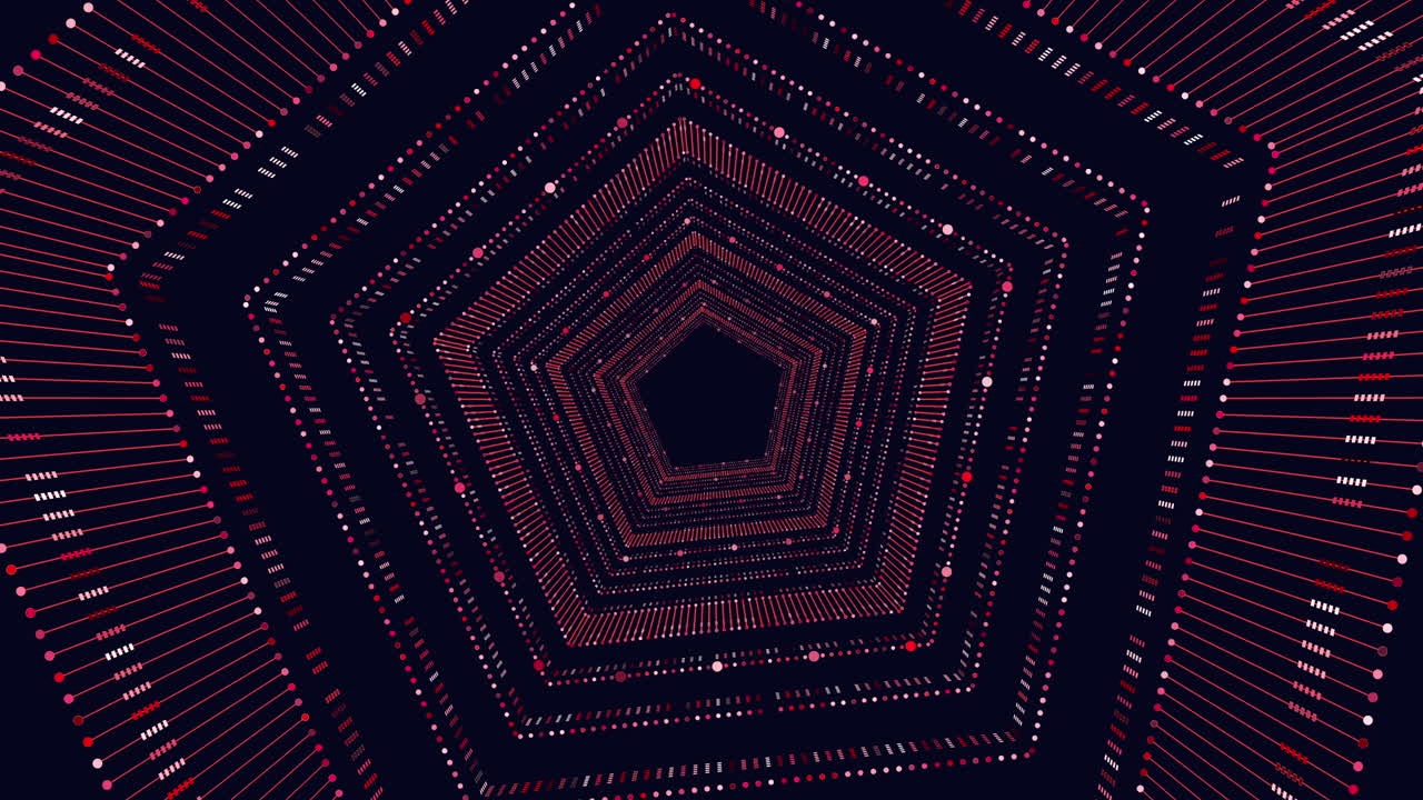 Futuristic hexagons with neon dots and lines in vertigo on dark gradient