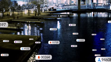 animación del procesamiento de datos de las redes sociales sobre el paisaje urbano