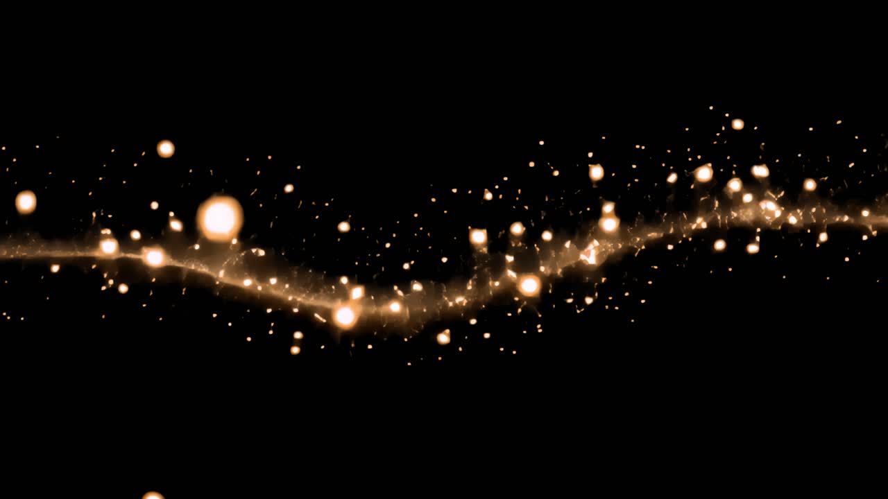 Golden sparkles on black background animated overlay, transparent 4K video, alpha channel, ProRes