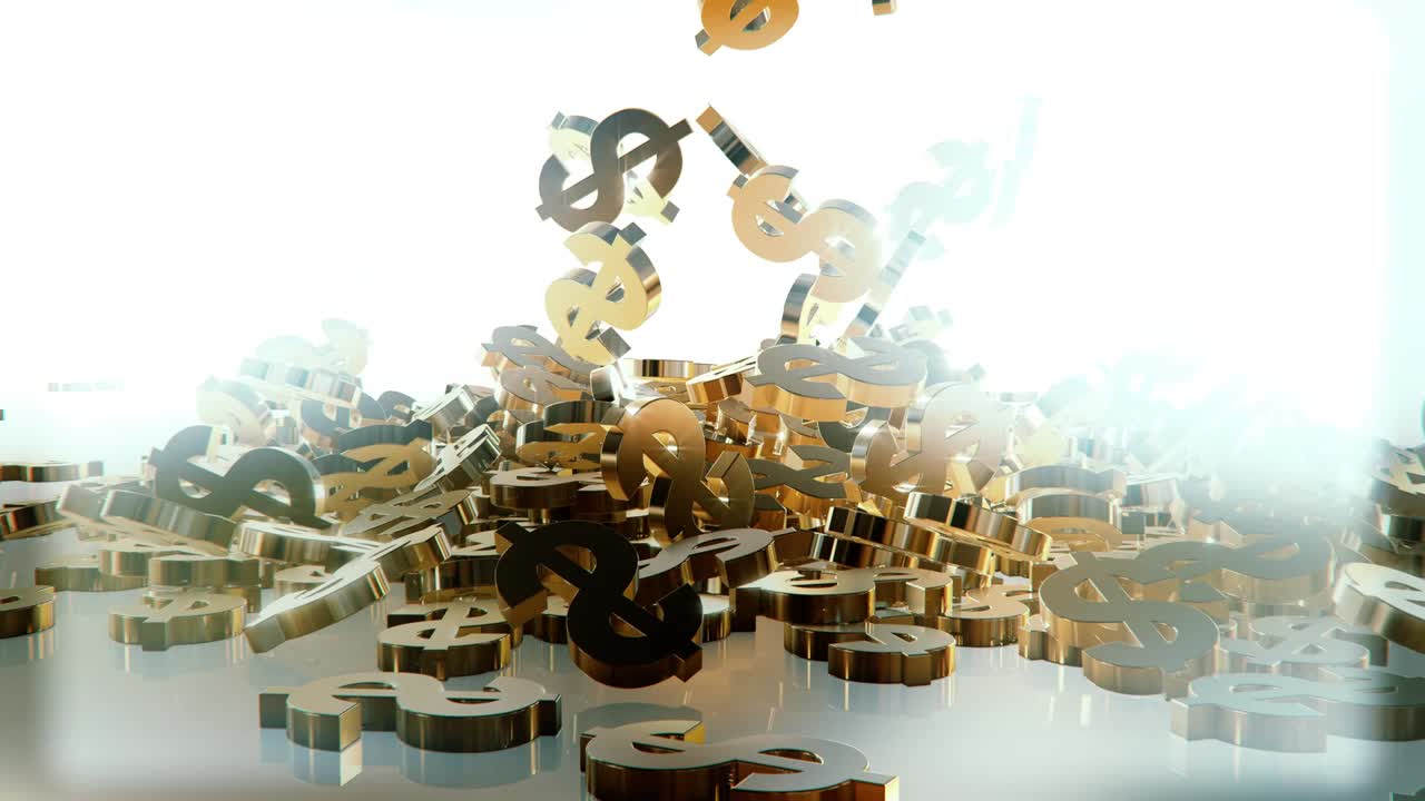 la caída del signo es el dólar. animación de señales de caída. animación, creada en la física 3d grande