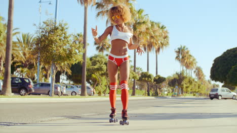 sensual girl dancing on her roller skates