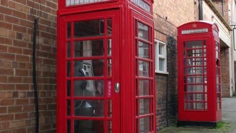 traditional red telephone boxes in london england