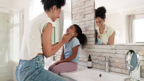 child skincare, morning and a mother washing face