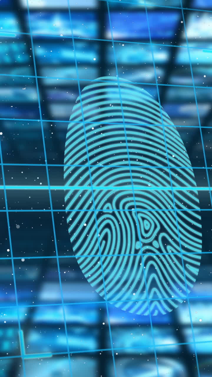 candado de seguridad y escáner biométrico de huellas dactilares a través de la red de red contra un fondo azul