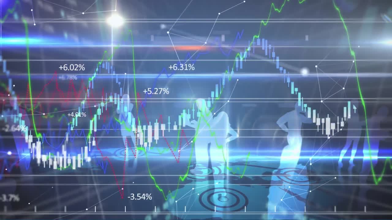 Animation Of Stock Market Display With Green And Blue Numbers And ...