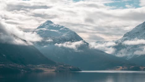 timelapse of norwegian nature mountain and clouds at the west coast of norway at sunnmøre